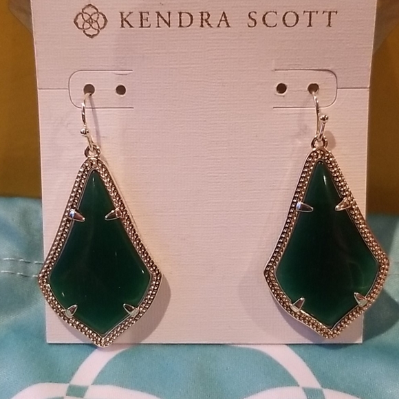 Kendra Scott Alex Gold Drop Earring Emerald Green - Picture 2 of 2